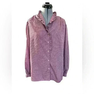 Vintage ALLYSON HOLLEY Top/Blouse Mauve BUTTON UP Silky RUFFLES XL